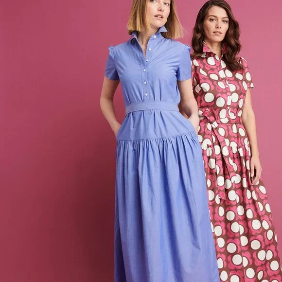 J. McLaughlin | Dresses | J Mclaughlin Blue Cotton Dress Drop Waist Button  Front Size L | Poshmark